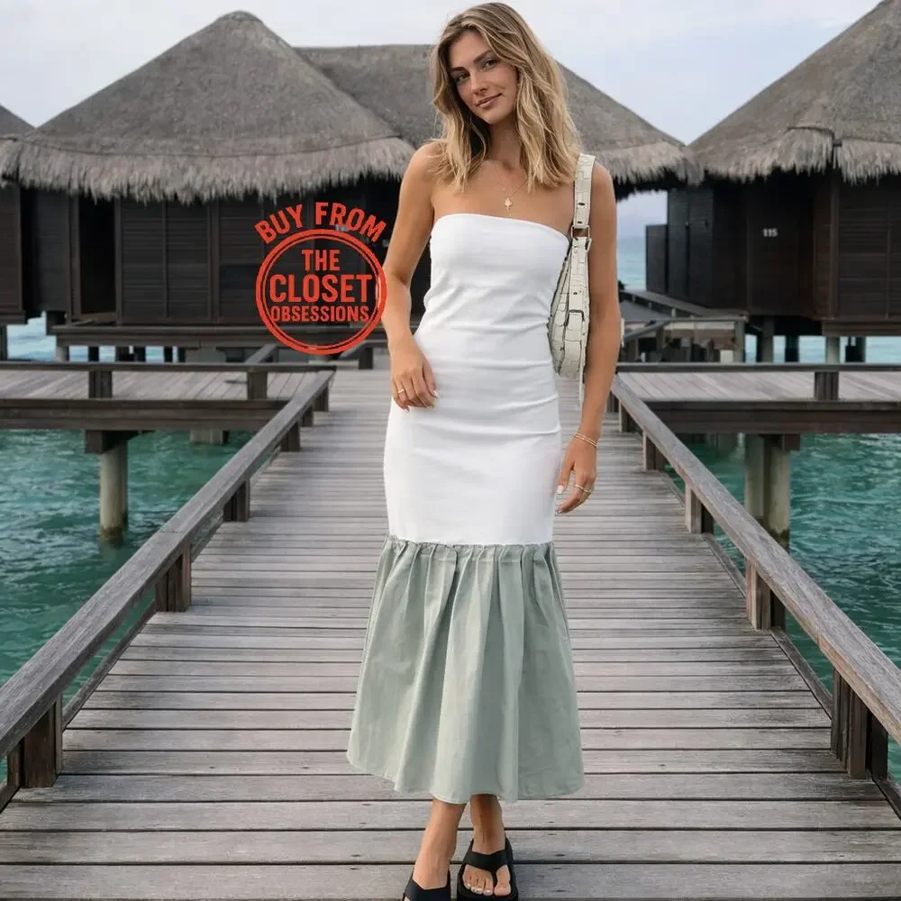 ZARA Strapless Pleated Midi Dress NWT – White & Sage Green – Sizes M & L - Picture 9 of 16
